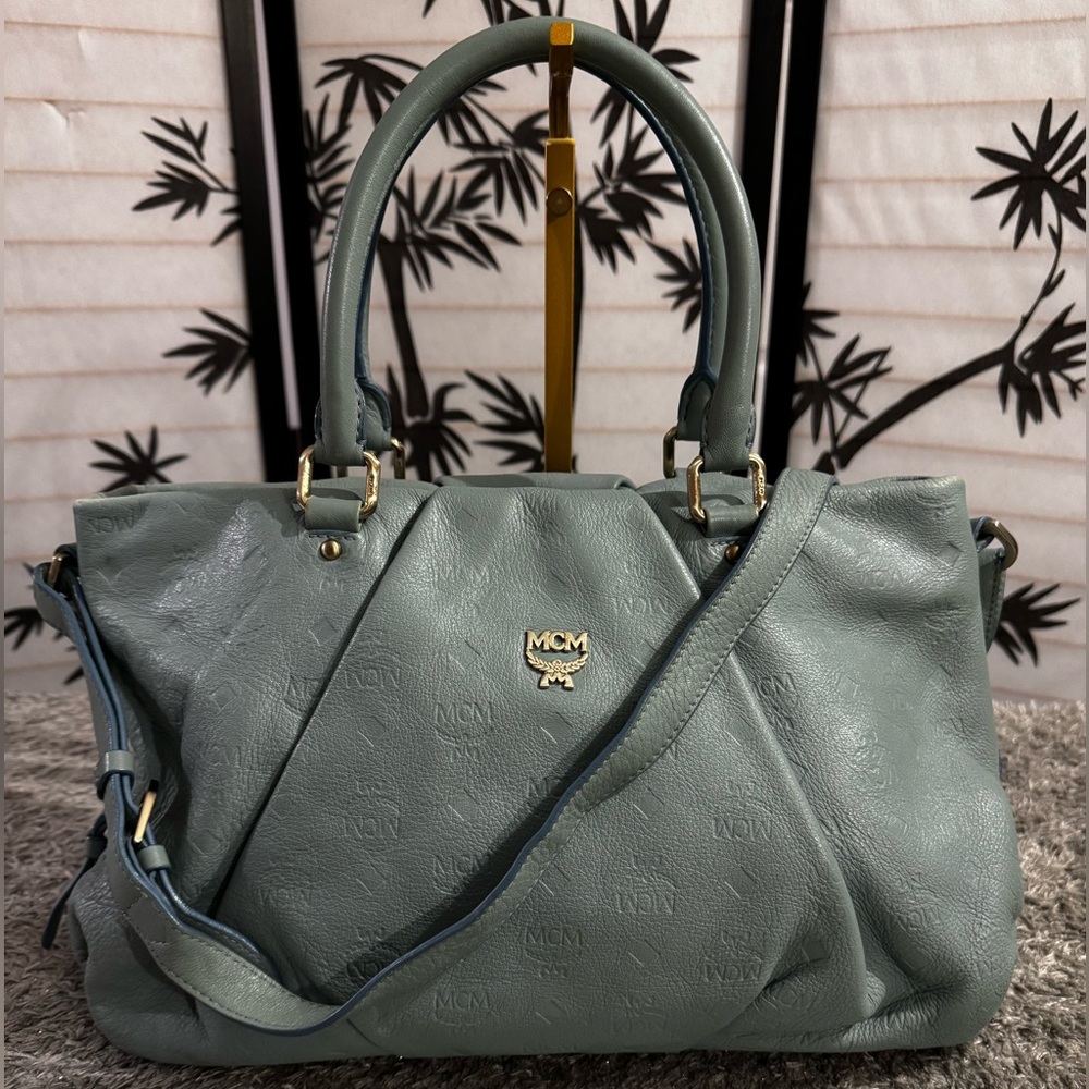 MCM Embossed Light Blue Leather Medium 2-Way